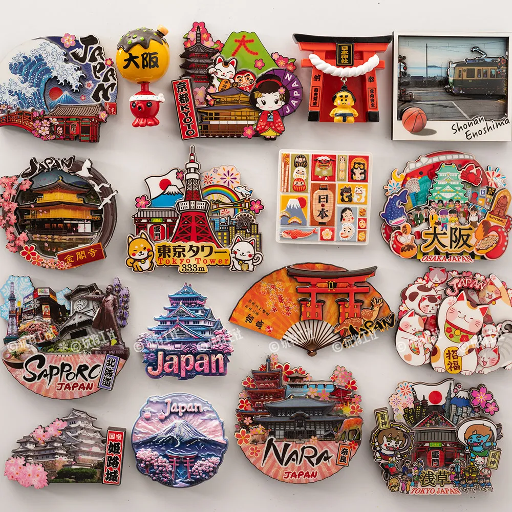 Japanese refrigerator magnets, tourism cultural and creative souvenirs, Tokyo, Osaka, octopus burning, Mount Fuji, cherry