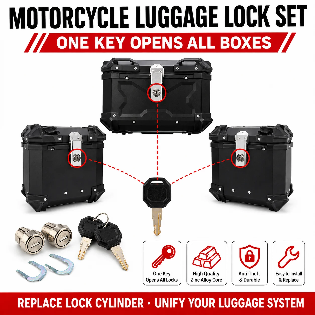 Maletero de equipaje Universal para motocicleta, caja lateral de almacenamiento, cerradura de llave, accesorios de repuesto, 36L-100L