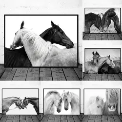 Horse Black and White Photo Poster, Rustic Farm Wall Art, Animal Prints, Canvas Painting Picture, Ideal for Home Room Wall Decor