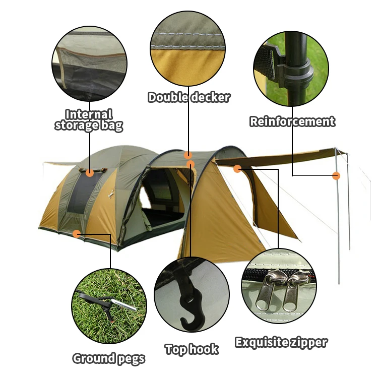 2022 foldable high quality5-8 Person Camping Tents, 2 Room Water Resistant Family Tent with Double Layer