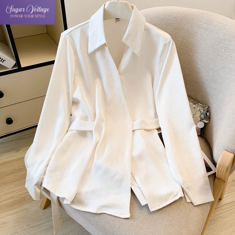 Herfst elegante satijnen blouse voor dames abrikoos shirt met lange mouwen chique taille afslankend ontwerp niche stijl chique kantoor dame tops nieuw