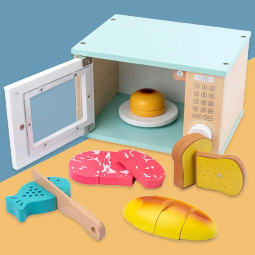 Jouets en bois pour micro-ondes pour bébés, maison de courses précoces, meubles colorés, faire semblant de cuisiner