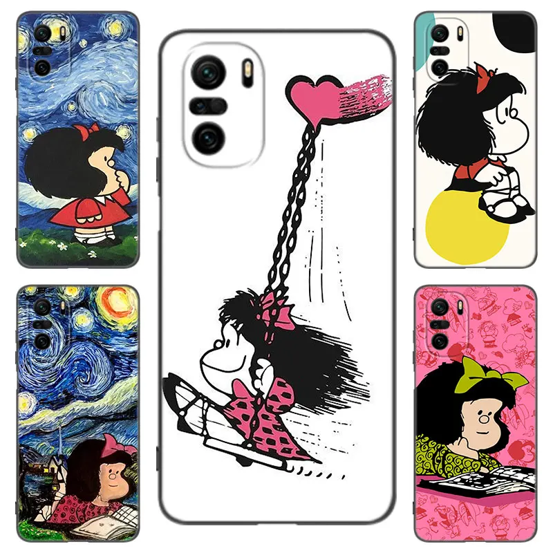 Mafalda Cute Hot Black Silicone Phone Case For Xiaomi POCO X3 X4 NFC F4 GT F5 F6 M4 M6 X5 X6 NEO Pro 5G M5