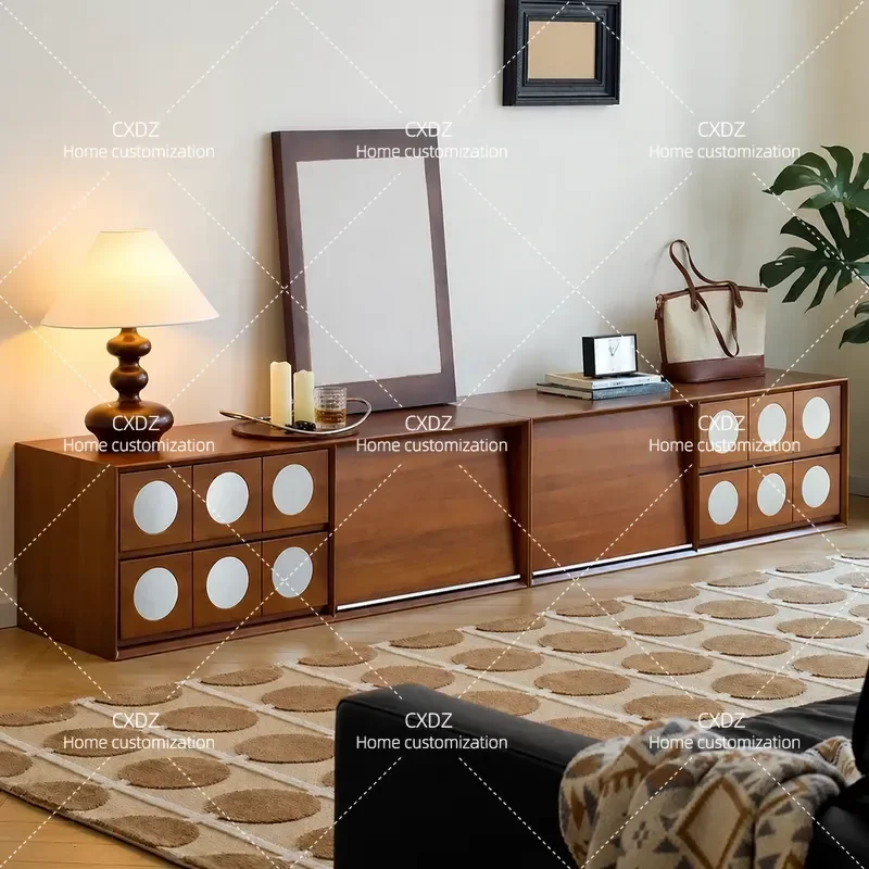 Retro Solid Wood TV Cabinet with Storage Locker Integrated Medieval Style Floor Standing Unit for Living Room Entertainment