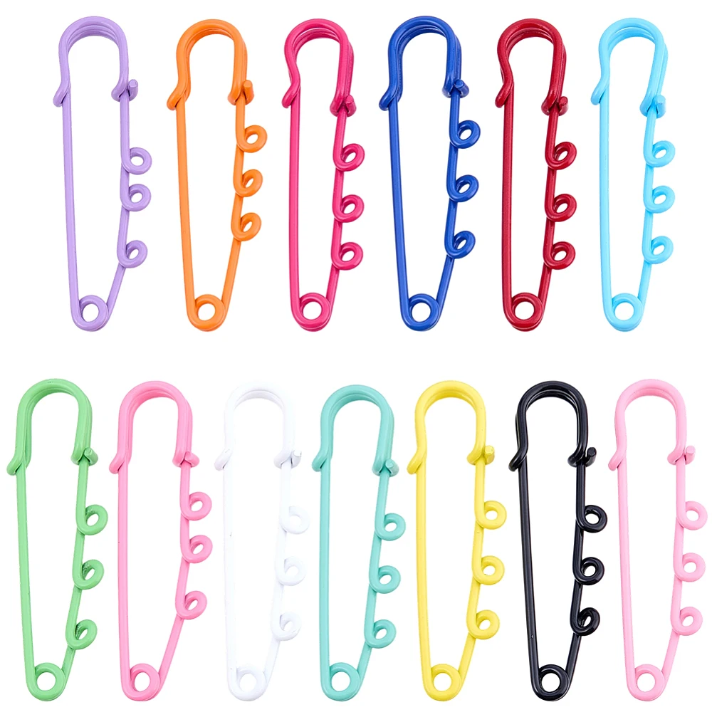1Box 26pcs Brooch Pins Findings Kilt Pins Bulk Metal Iron Colorful Fastener Decorations Loops Kilt Badge Brooch Pin with 3 Holes