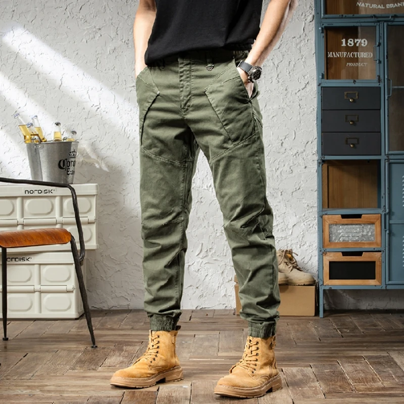 Pantalones Cargo para hombre, pantalón informal Y2k con múltiples bolsillos, ropa de calle, color gris y verde