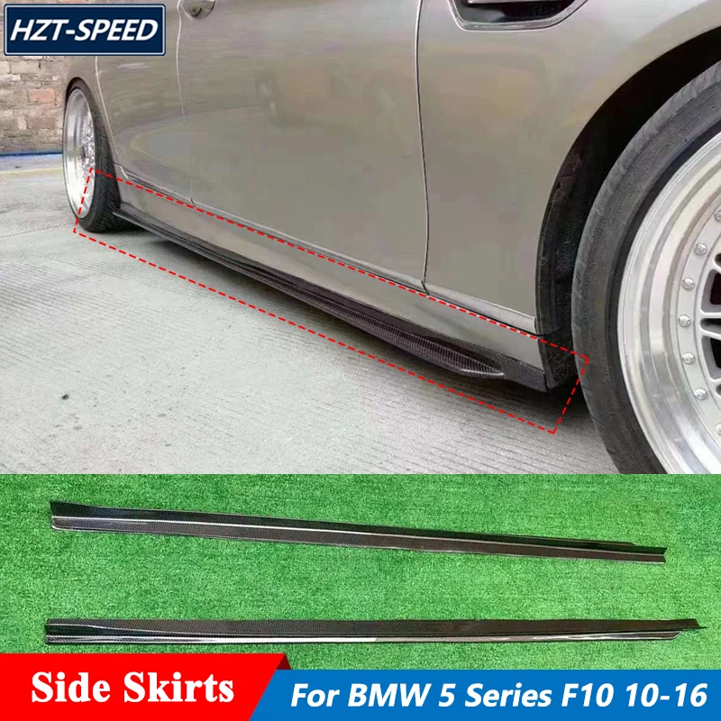 3D Style Carbon Fiber Side Skirts Extensions Lip Trims For BMW 5 Series F10 Tuning 2010-2016