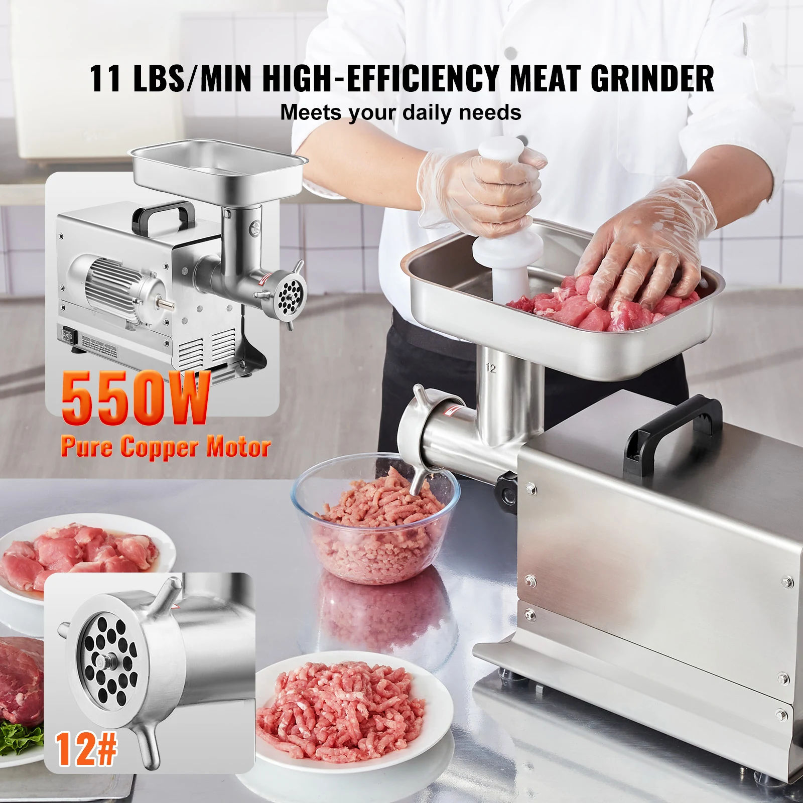 SucceBuy Meat Grinder Capacity Electric Meat Grinders with Blade Grinding Plate Stainless Steel Commercial Sausage Maker