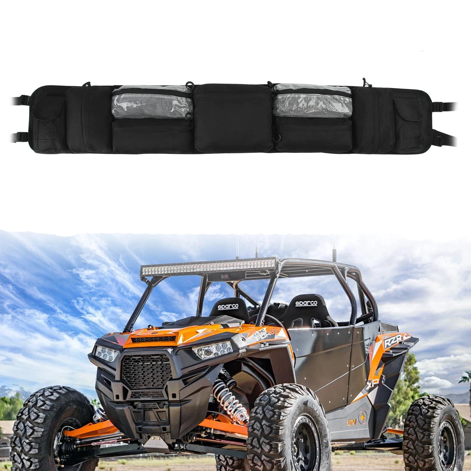 UTV Roll Cage Organizer Case Cargo Rear Storage Bag Gear Bags Tools Storage Solution For UTVs For Polaris Yamaha Universal