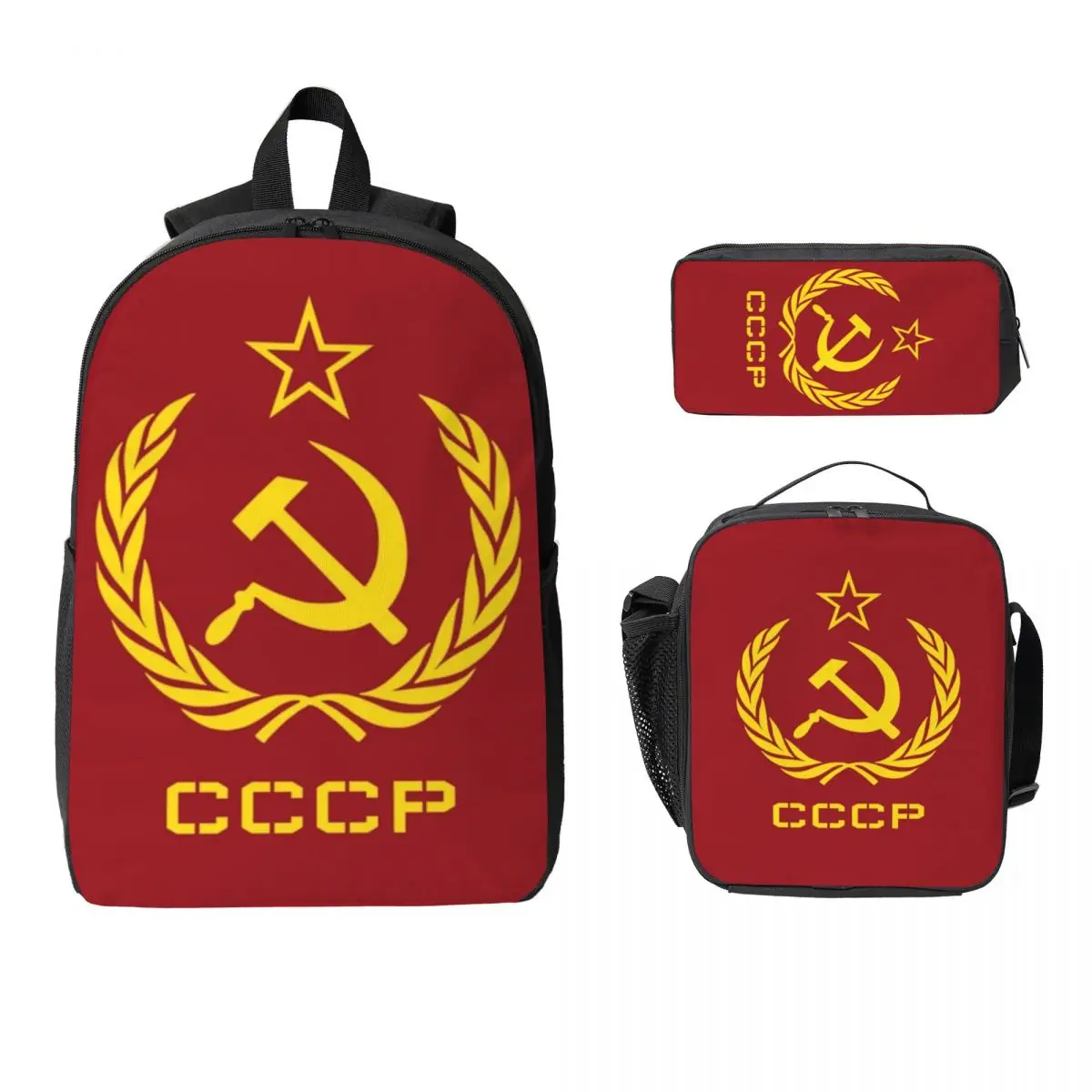 

CCCP Star-Soviet-Union USSR Backpack Student Boys Girls BookBag School Bag Shoulder Bags 3ps Insulated Lunch Bag Pencil Case