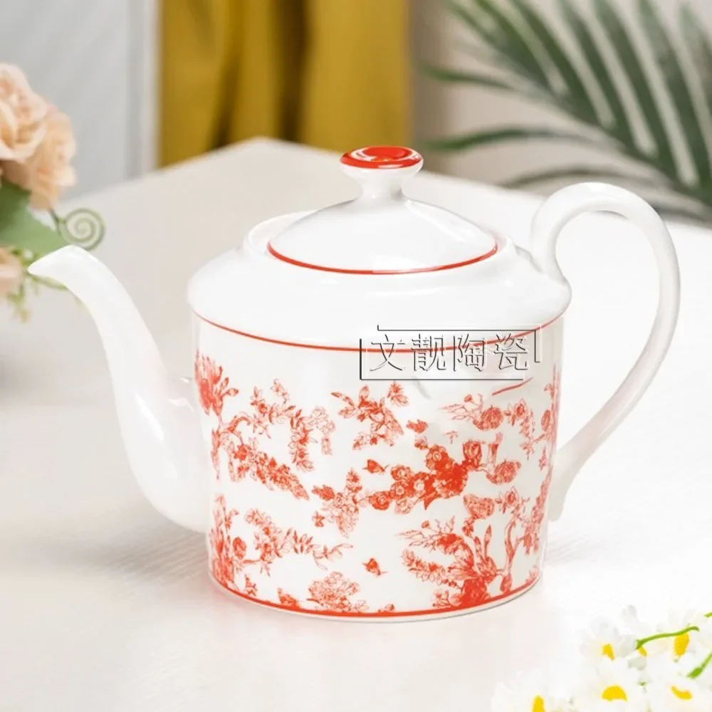 European Bone China Coffee Tea Set Light Luxury Coffee Cup Teapot Red Blue Grey Series Of High-end Exquisite Afternoon Tea Cup