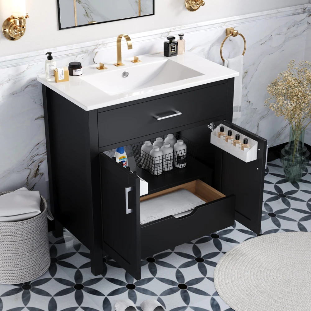 30-Inch  Bathroom Vanity with Ceramic Sink and Ample Storage - The Perfect Choice for Small Bathrooms