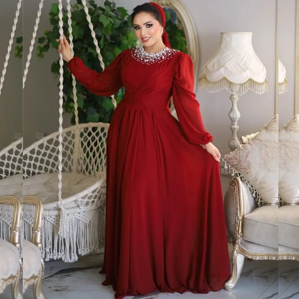 

Customized Casual Exquisite Jersey Pearl Pleat A-line Scoop Neck Long Dresses Bespoke Occasion Classic