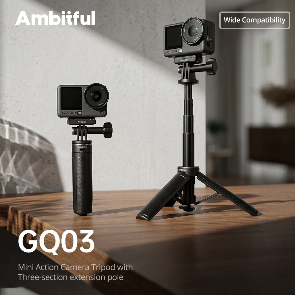 Trépied miniature à dégagement rapide Ambitful GQ03 2-en-1 pour caméra d'action DJI Osmo Action 6 / Action 5 Pro / Action 4 / Nano / GoPro