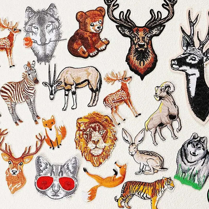 

Exquisite Embroidered Animal Iron On Patch Elk Zebra Goat Embroidered Badge DIY Clothes and Bags Fashion Decoration Accessories