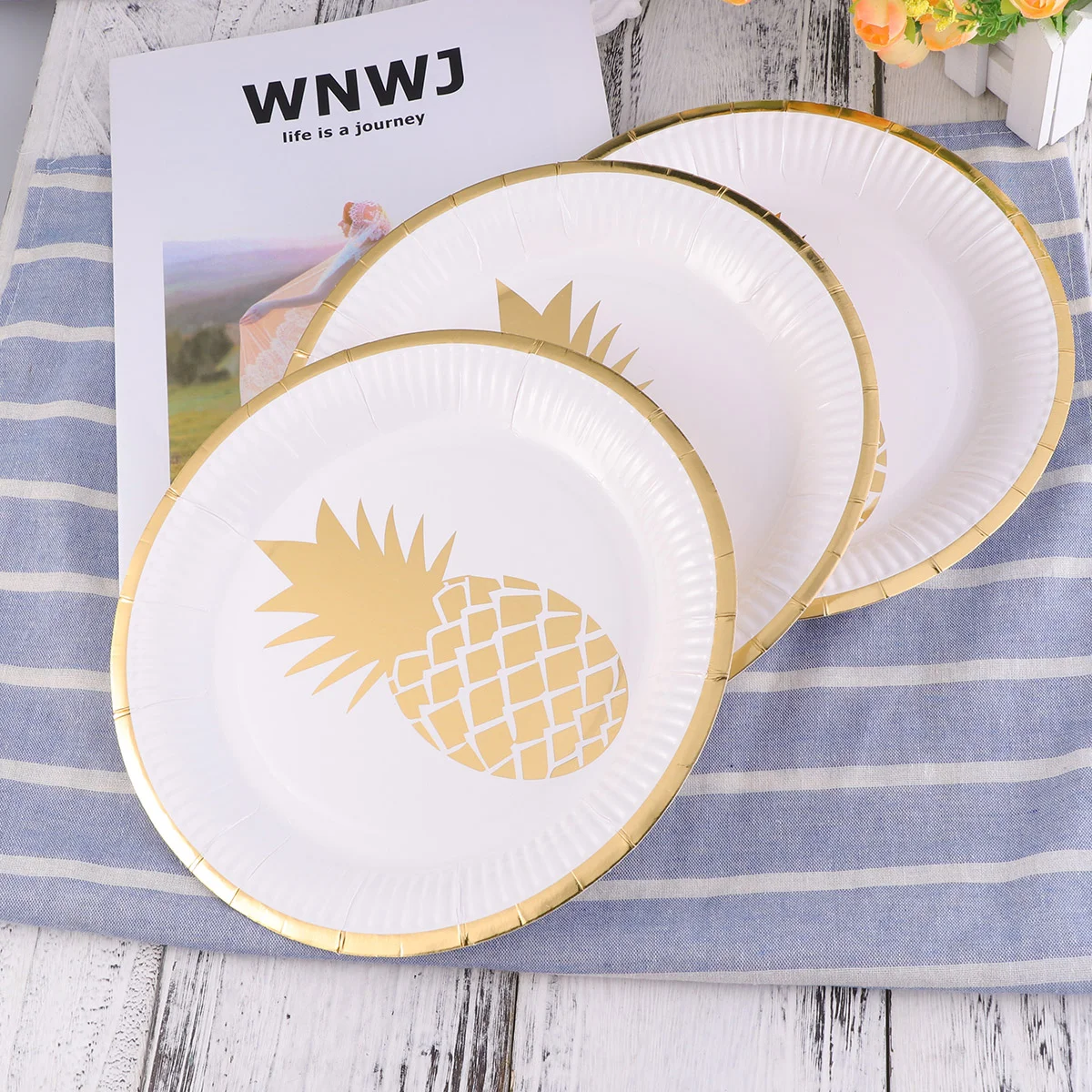 8 Pcs Disposable Bamboo Dish Plate Wooden Plates Plastic Pineapple Dessert Paper Wedding Dinnerware Party Flatware Tableware