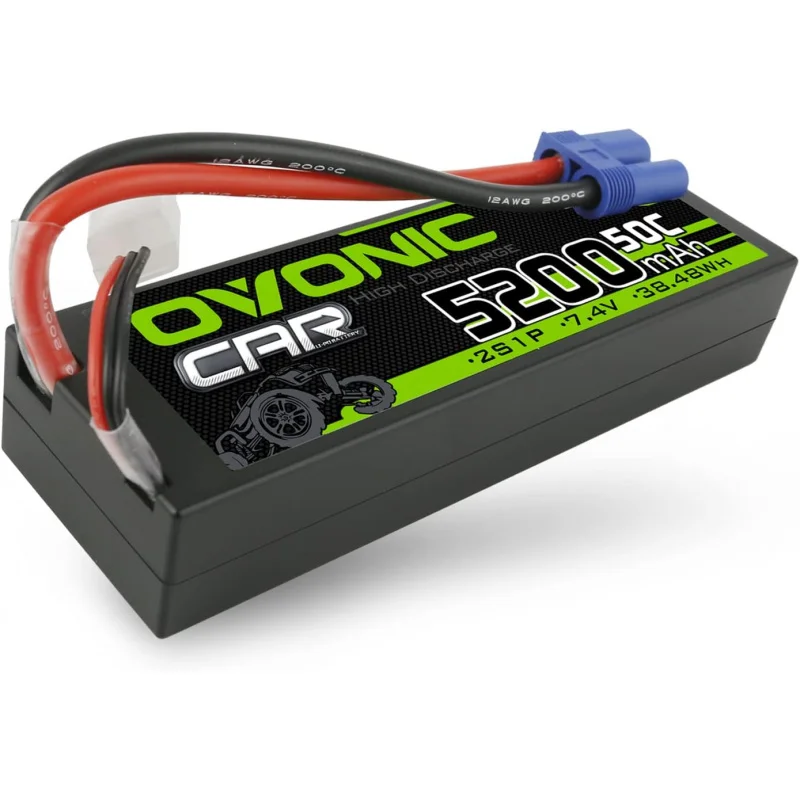 OVONIC 2S Lipo Battery 50C 5200mAh 7.4V Lipo Battery with EC5 Connector for Arrma 1/5 1/8 1/10 RC Car and Truck