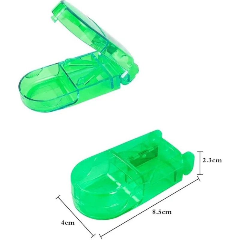 Rectangular Transparent Medicine Cutter Small Pill Tablet Cutter with Storage Compartment Box Medicine Organizer