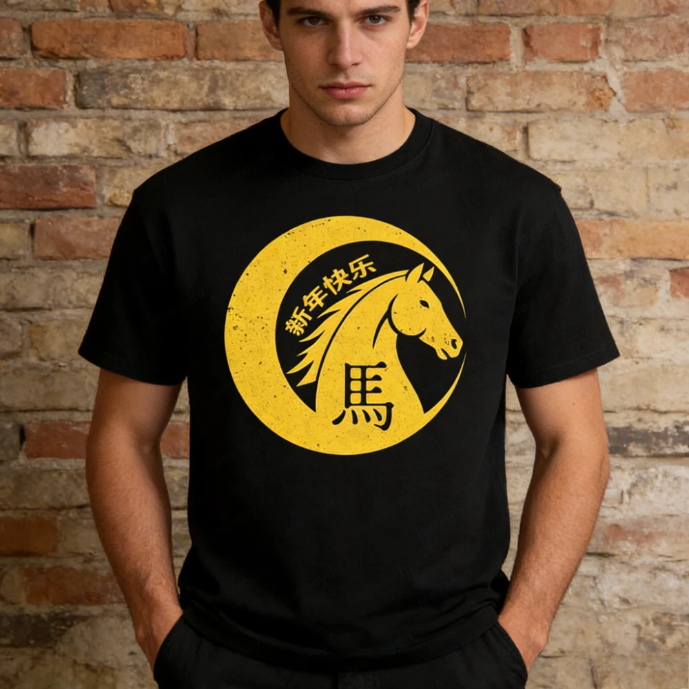 

Chinese New Year 2026 Unisex Tshirt Chinese Zodiac Year of The Horse Shirt Contracted Design Horse Printed Tee Mens Casual Tops