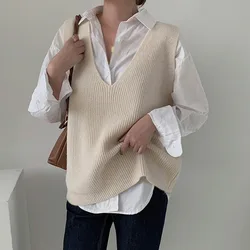 Women's Sweater Vest Sleeveless Knitting V-neck Loose Casual Office Ladies Autumn Female Sweater Vest