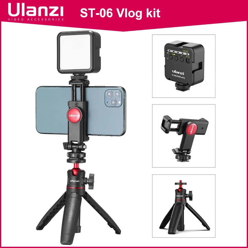 Ulanzi ST-07 Vlog Kit Mini HA CONDOTTO LA Luce Video Treppiede Allungabile Scarpa Freddo Phone Mount Vlog Kit di Montaggio Youtube Live Accessori