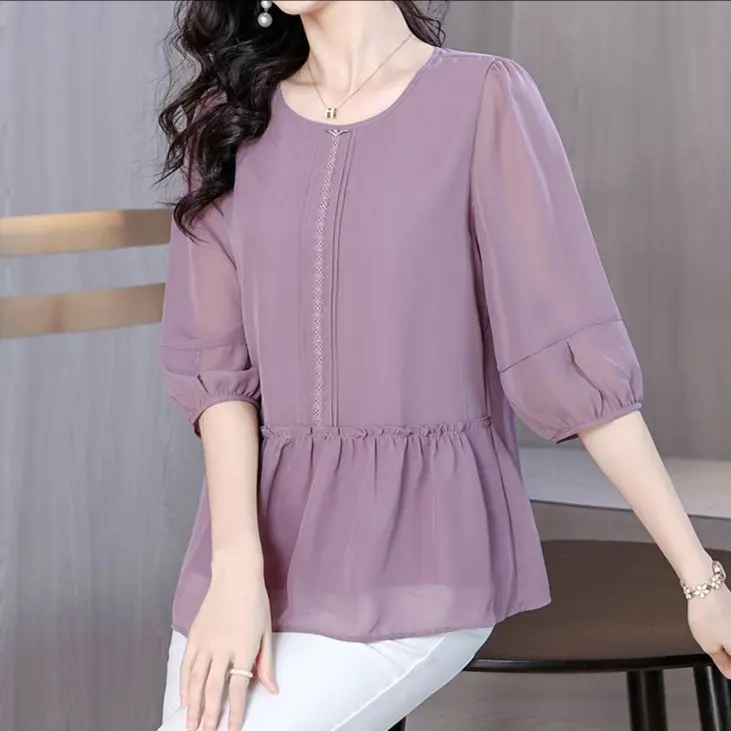 

New 2026 plus Size Women's T-Shirt Fashionable Sleeveless Top for Older Women Chiffon Material Comfortable Loose Fit round Neck