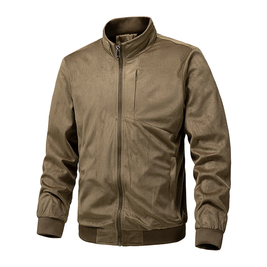 Spring Autumn Suede Jacket Men Fashion Casual Solid Color Stand Collar Jacket Male