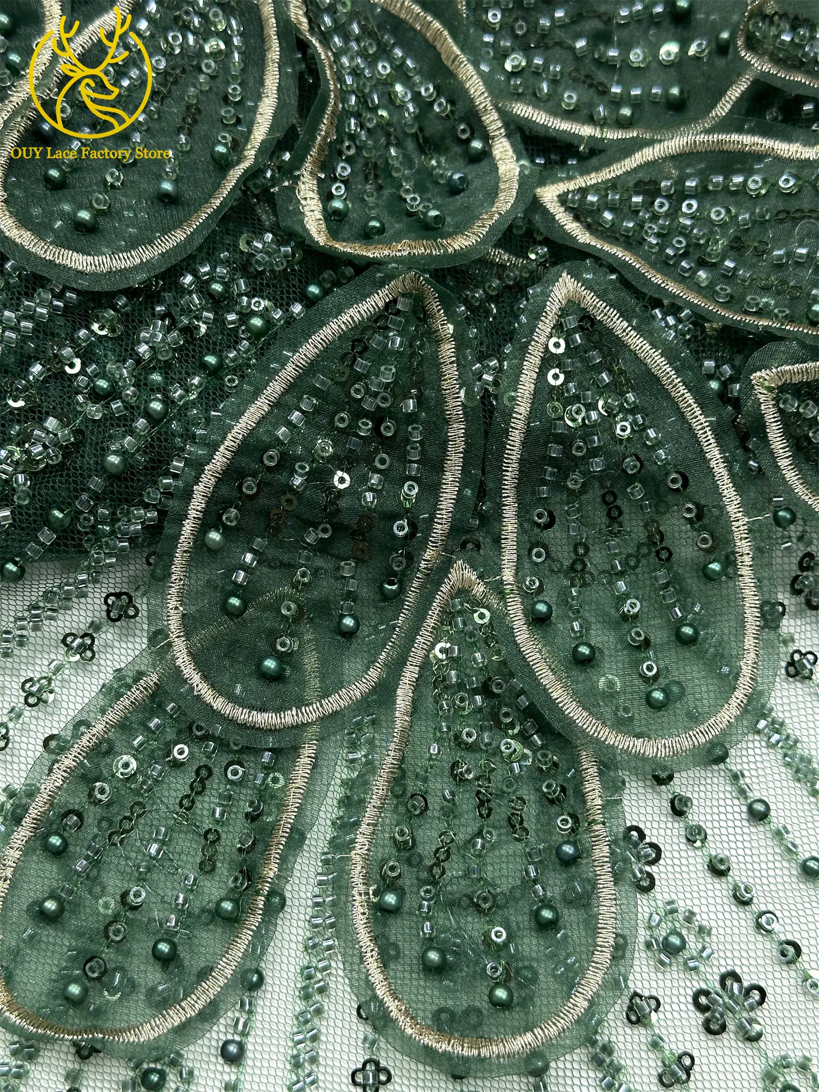 Luxuriöser afrikanischer Perlen-Pailletten-Spitzenstoff 2026 Hochwertige französische 3D-Stickerei Tüllspitze für nigerianische Hochzeitskleider zum Nähen 5Y – Detail 23