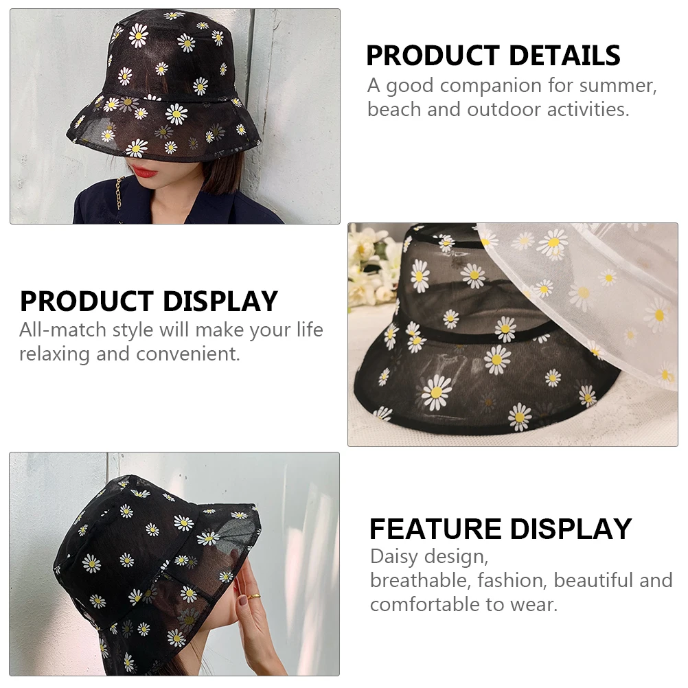 

Breathable Fashion Daisy Printed Bucket Hat Ladies Sun Hat Anti UV Outdoor Leisure Cap Summer Beach Matching Style