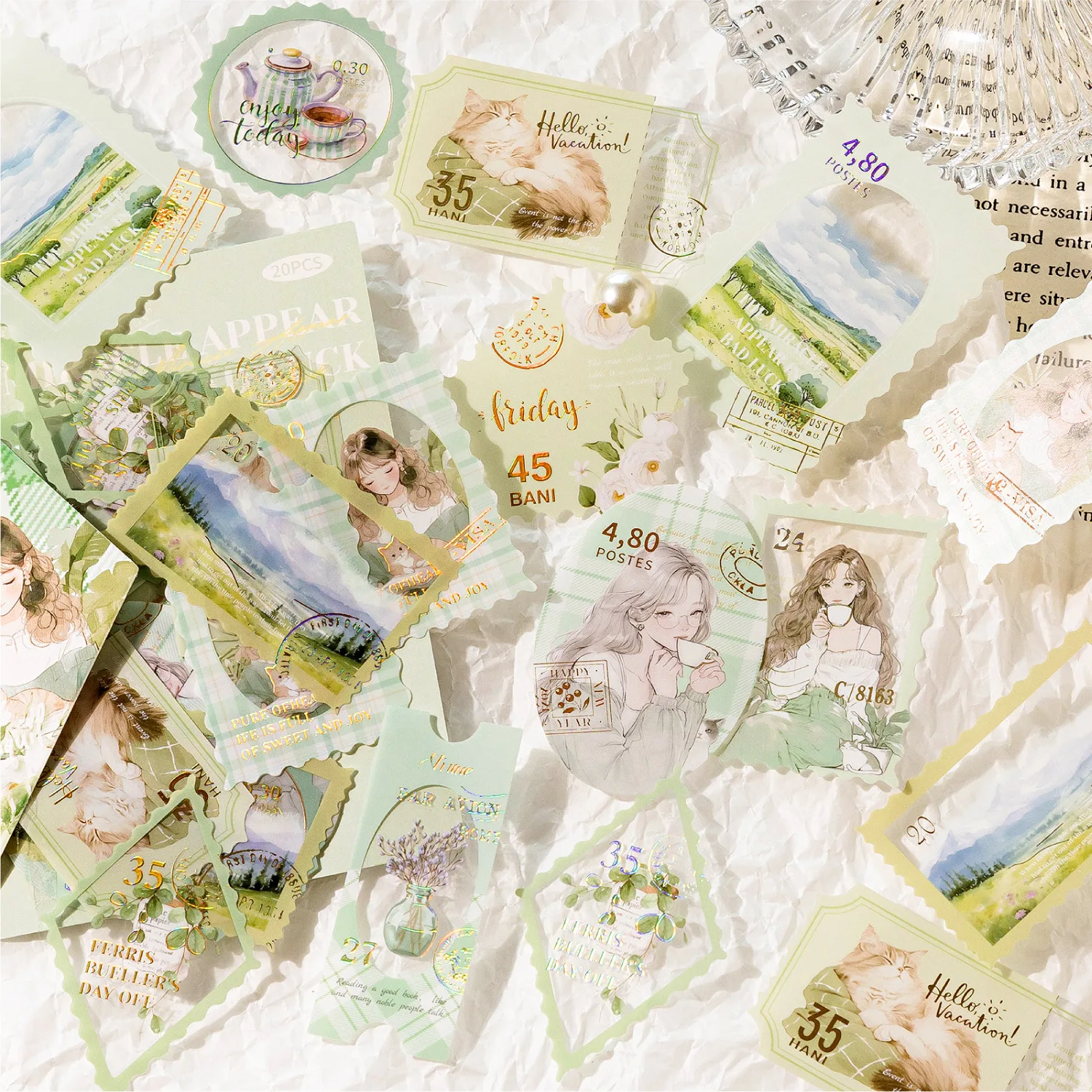 

PET Three-dimensional Hot Stamping Sticker Bag, Gentle Life Series, DIY Decoration and Collage Stickers for Hand Tents