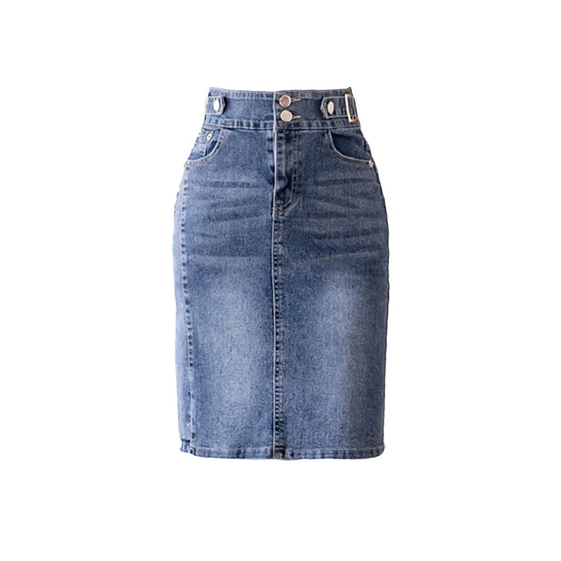 Autumn 2025 Plus Size Skirt For Women High Waist Large Size Slit Black Or Blue Jeans Skirts Korean Fashion Slim Jupe Femme
