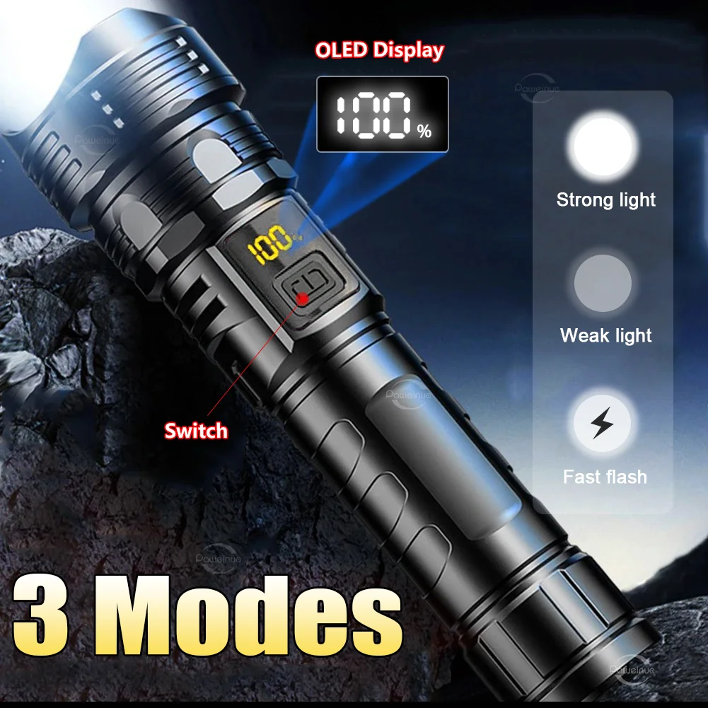 Powerful LED Flashlight USB Rechargeable Strong Light Long Range Flashlights Zoom Outdoor Tactical Torch Hunting Fishing Lantern