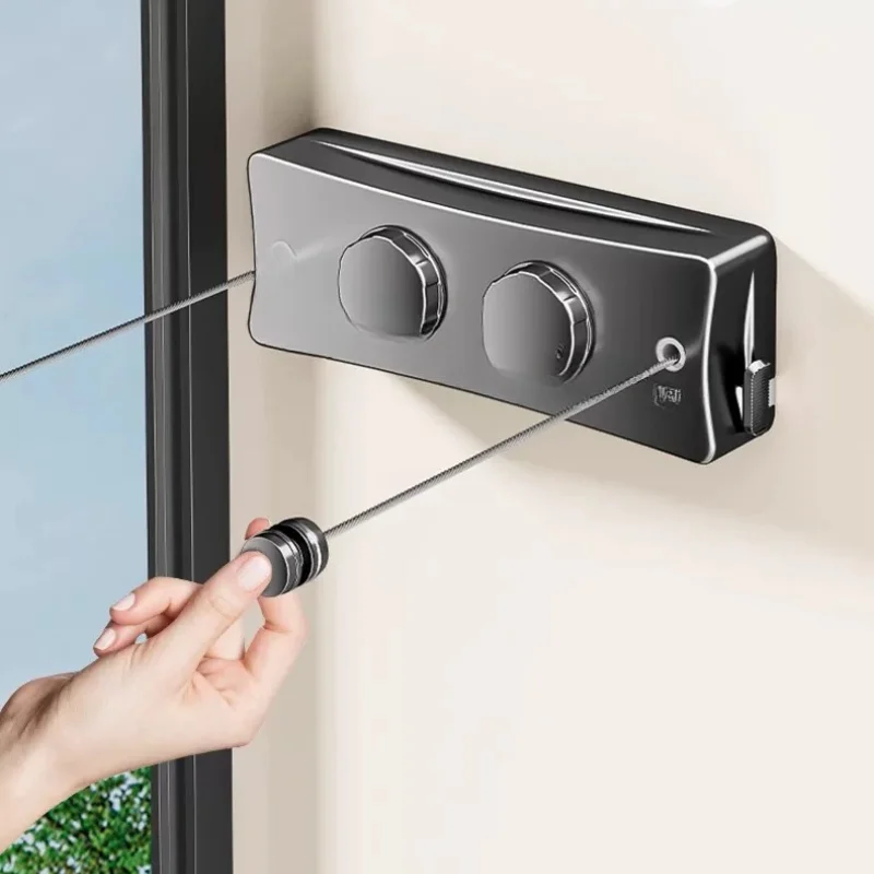Double telescopic clothesline indoors, no drilling, balcony concealment rack