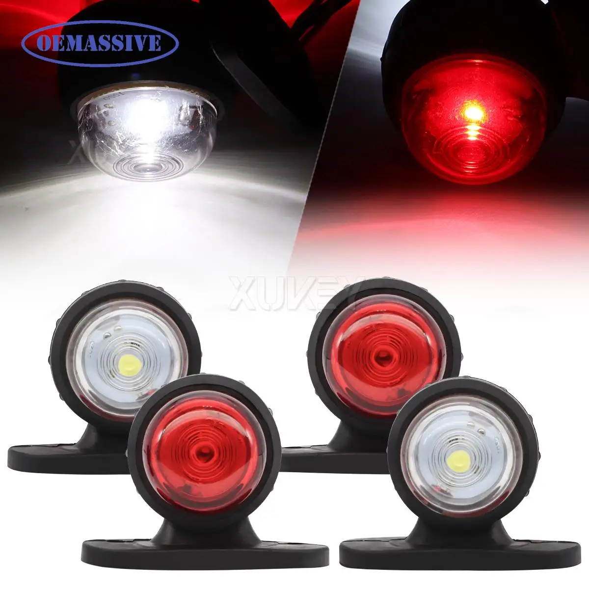 OEMASSIVE 4PCS Red & White LED Side Marker Clearance Lights Parking Lights Position lamp Truck Trailer Caravan Boat 12V 24V