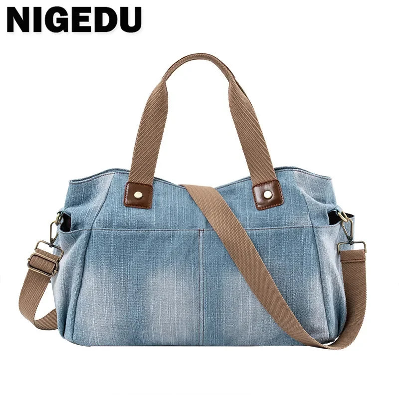 

Casual Denim women handbag Large capacity High Quality Jeans female Shoulder Bag big totes Travel bag Ladies crossbody bags blue