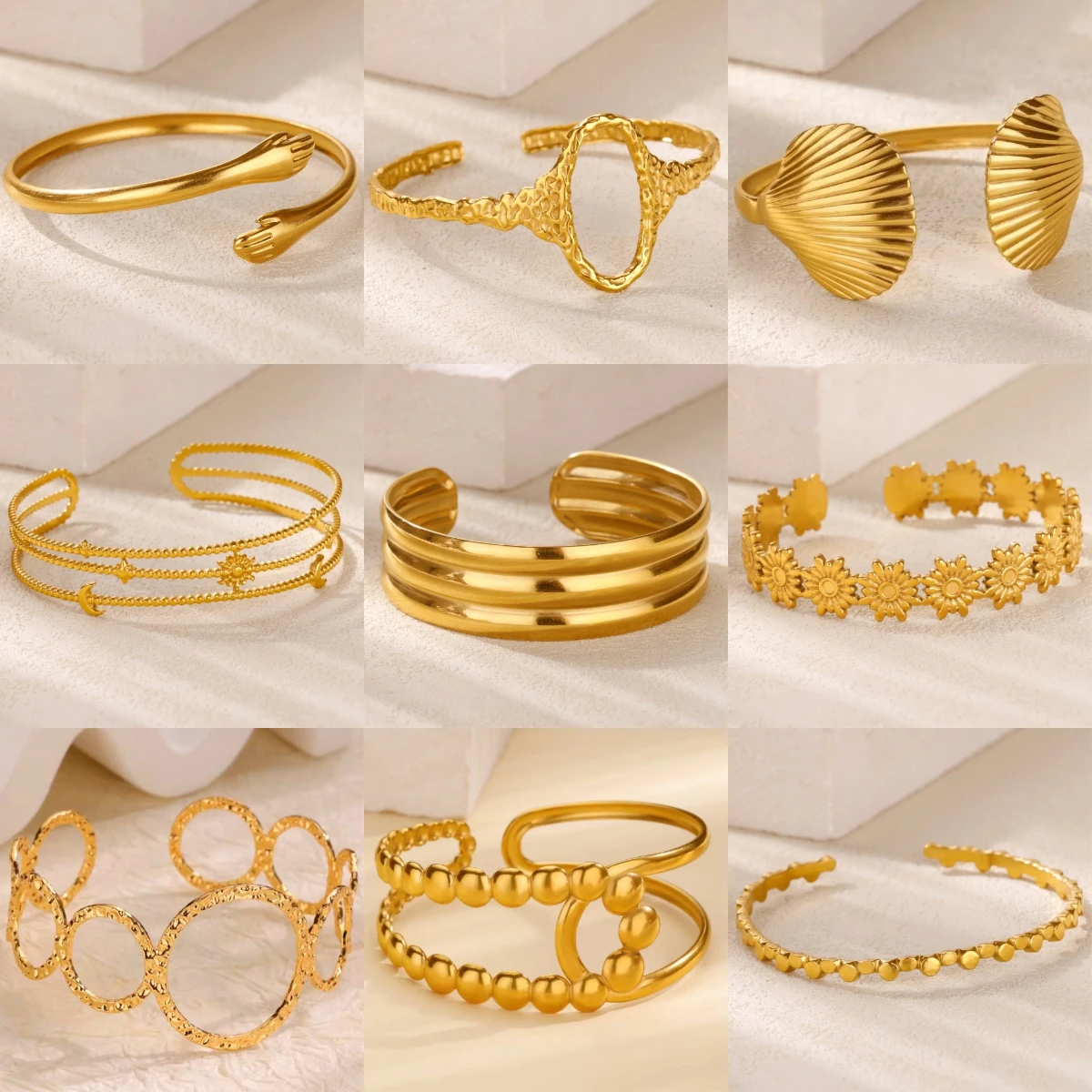 

Gold Plated 316L Stainless Steel Hollowed-out Geometry Bracelet for Women Simple Punk no fade Wrist Jewelry Accessory New Trendy