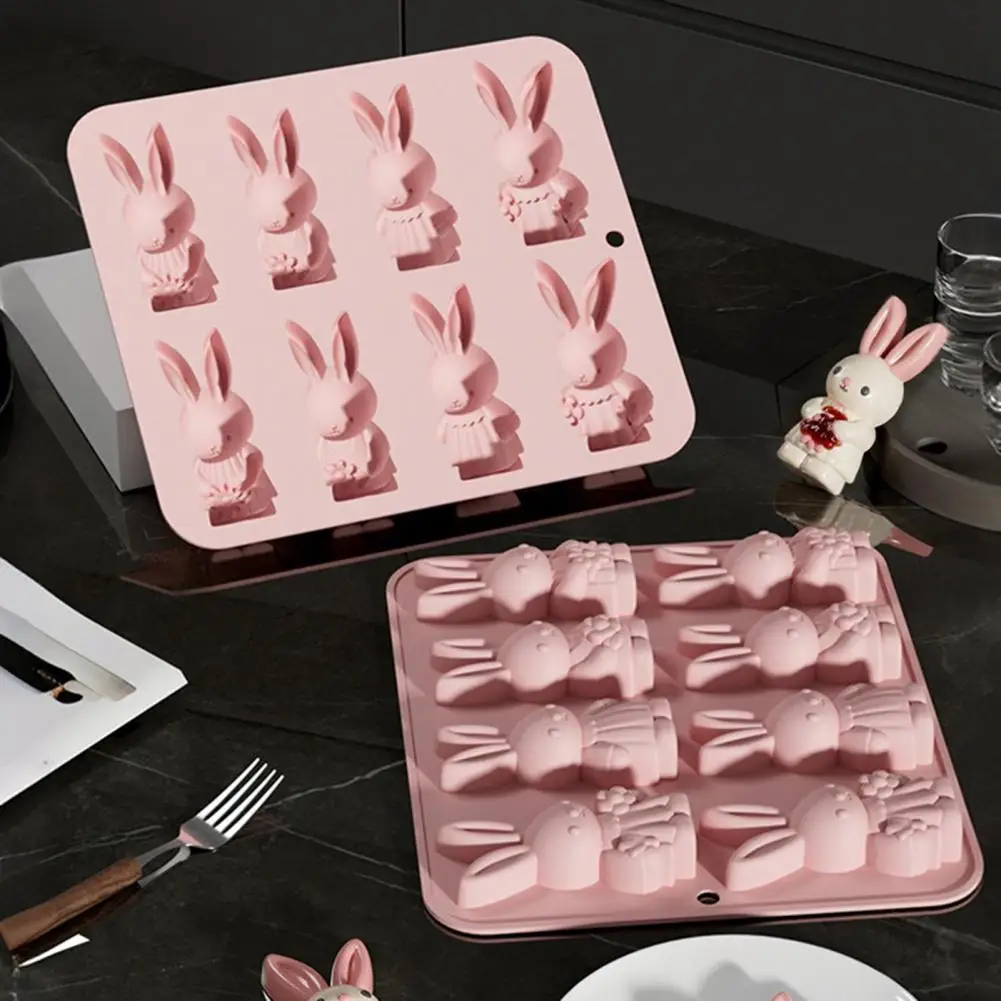 Easter Bunny Silicone Mold Easter Silicone Mold 8 Cavity Bunny Shape Flexible Baking Mold Non-stick Chocolate Candy for Desserts