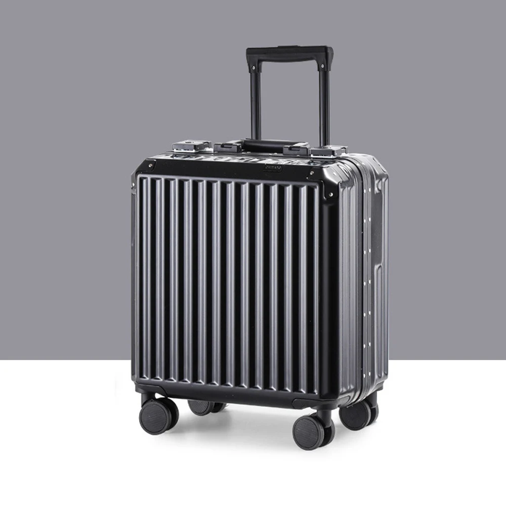 Pink 18“Aluminum Magnesium Alloy Luggage Men/Women Travel Suitcase With Telescopic Pull Rod Spinner Size:43-25-40cm