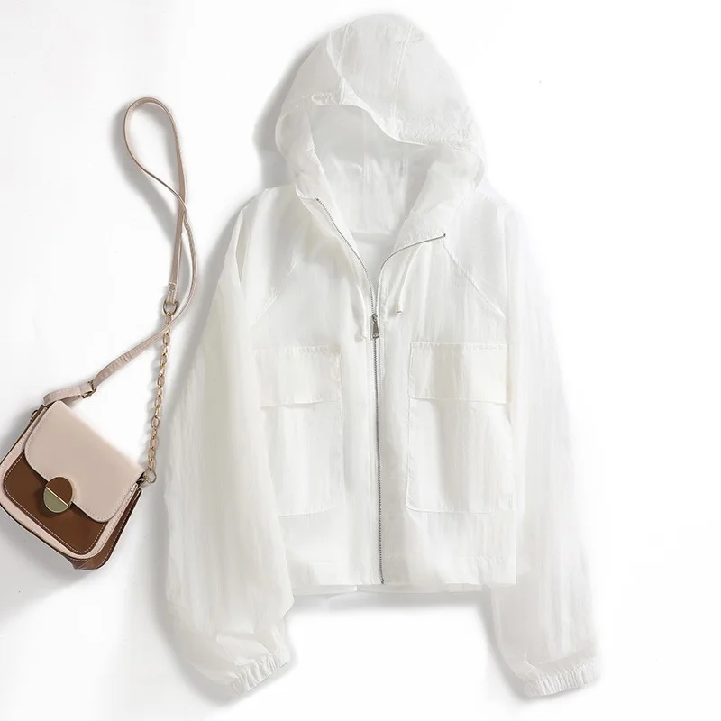 

Casual Linen Sun Protection Jaet Women's Lightweight Long Sve Hooded Top Commute Sle Zipper Closure Loose Fit Outerwear