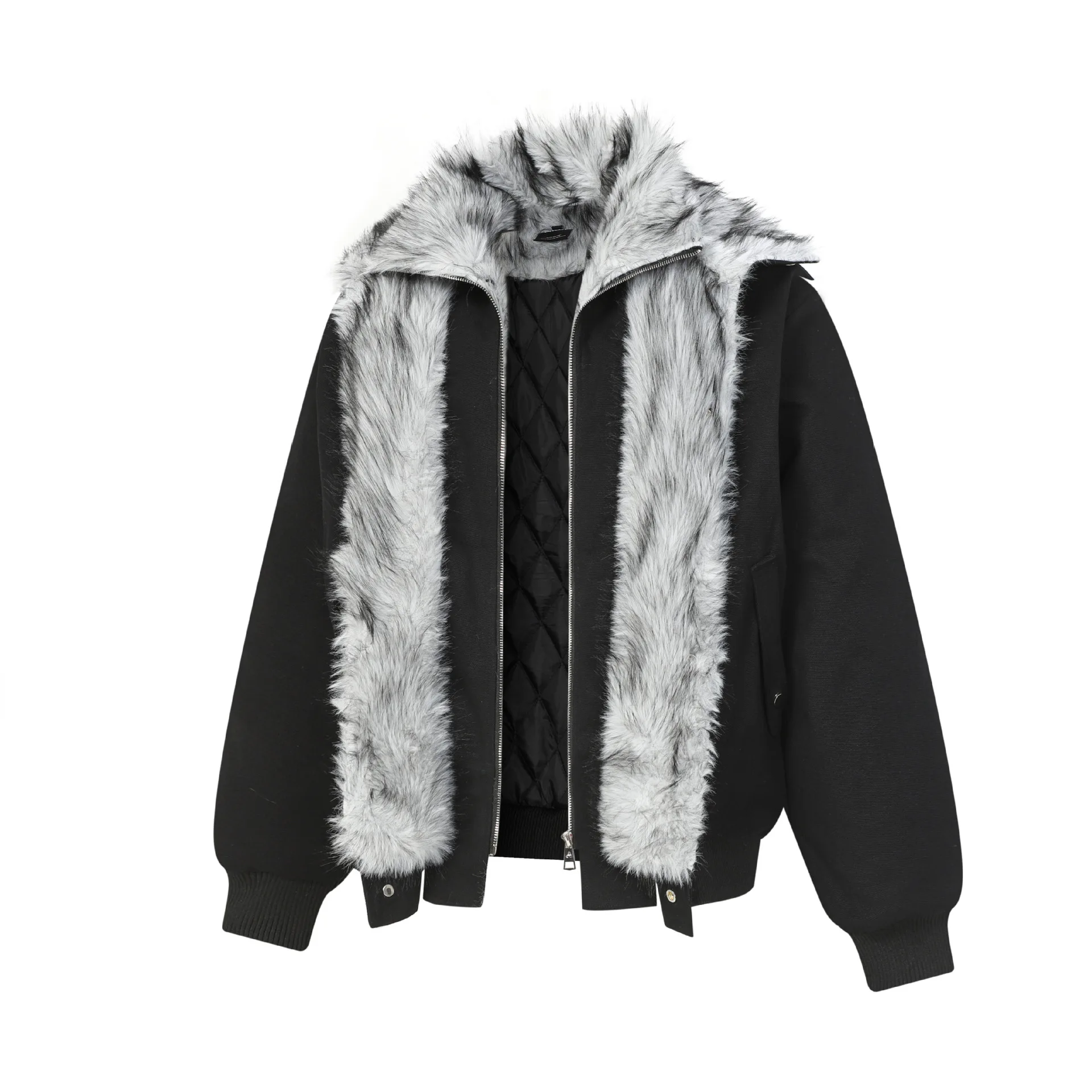 رجل أمريكي خمر الشتاء الصوف مبطن القطن معطف النسر التطريز وهمية قطعتين الفراء طوق سترة سترة #1