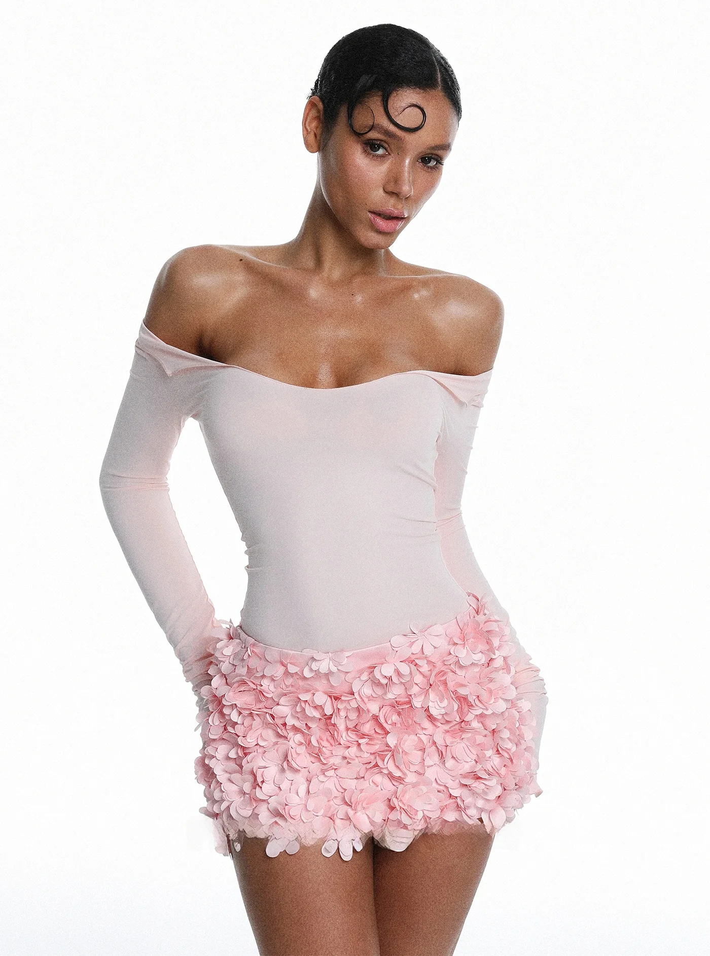 

Сексуальный облегающий комплект с длинными рукавами и юбкой с 3D-цветами, женская модная коллекция весна, бренд Tagkita, комплект из двух предметов