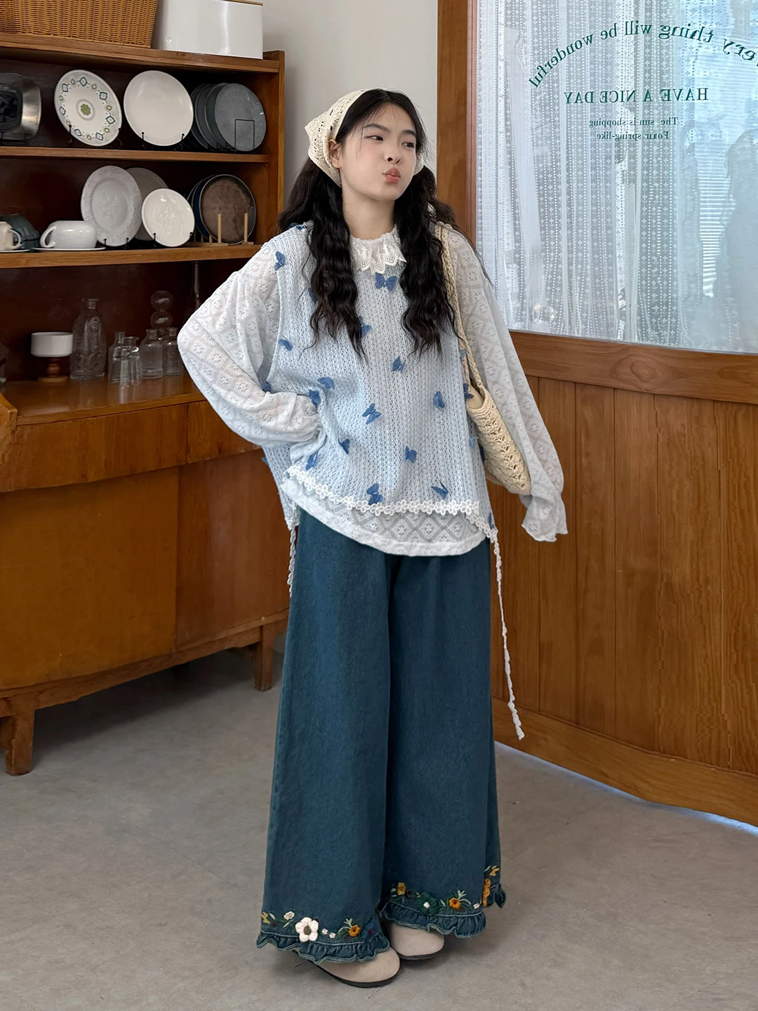 

Loose Lace Top And Wide Leg Pants Set for plus Size Women Spring Summer Tee Piece Set Layering Artistic Sle Faionable