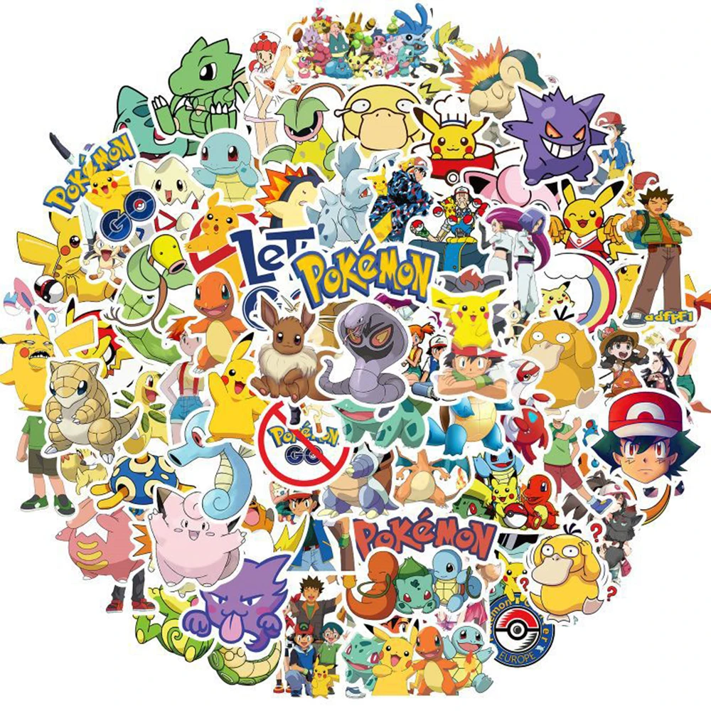 10/30/50/100pcs Cool Pokemon Anime Stickers Cute Pikachu Gengar Squirtle Decals Phone Skateboard Laptop Sticker Fun for Kids Toy