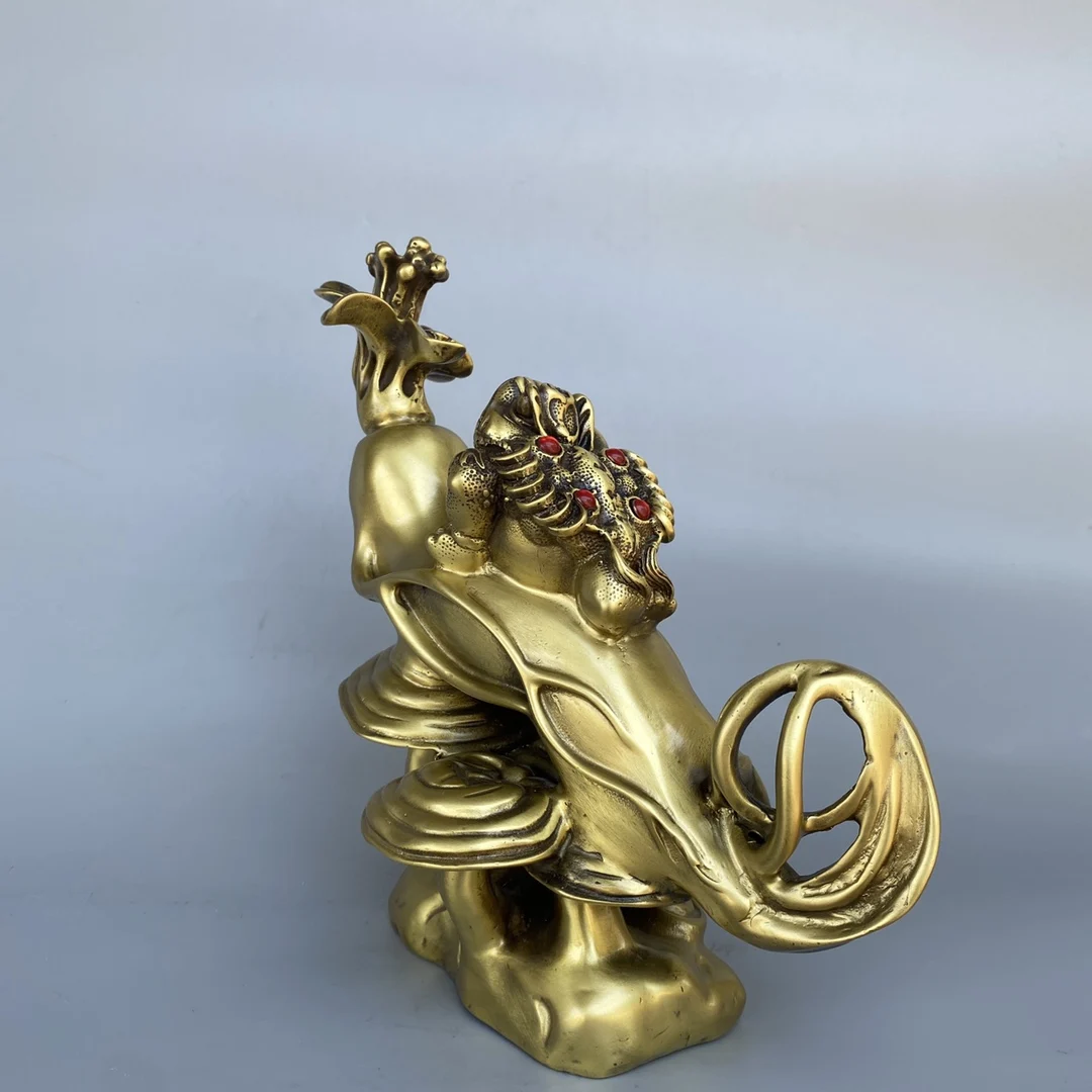 Pure Copper Jin Chan and Ginseng Statue Elegant Home Decoration Living Room and Entryway Exquisite Feng Shui Blessing Ornament view 3
