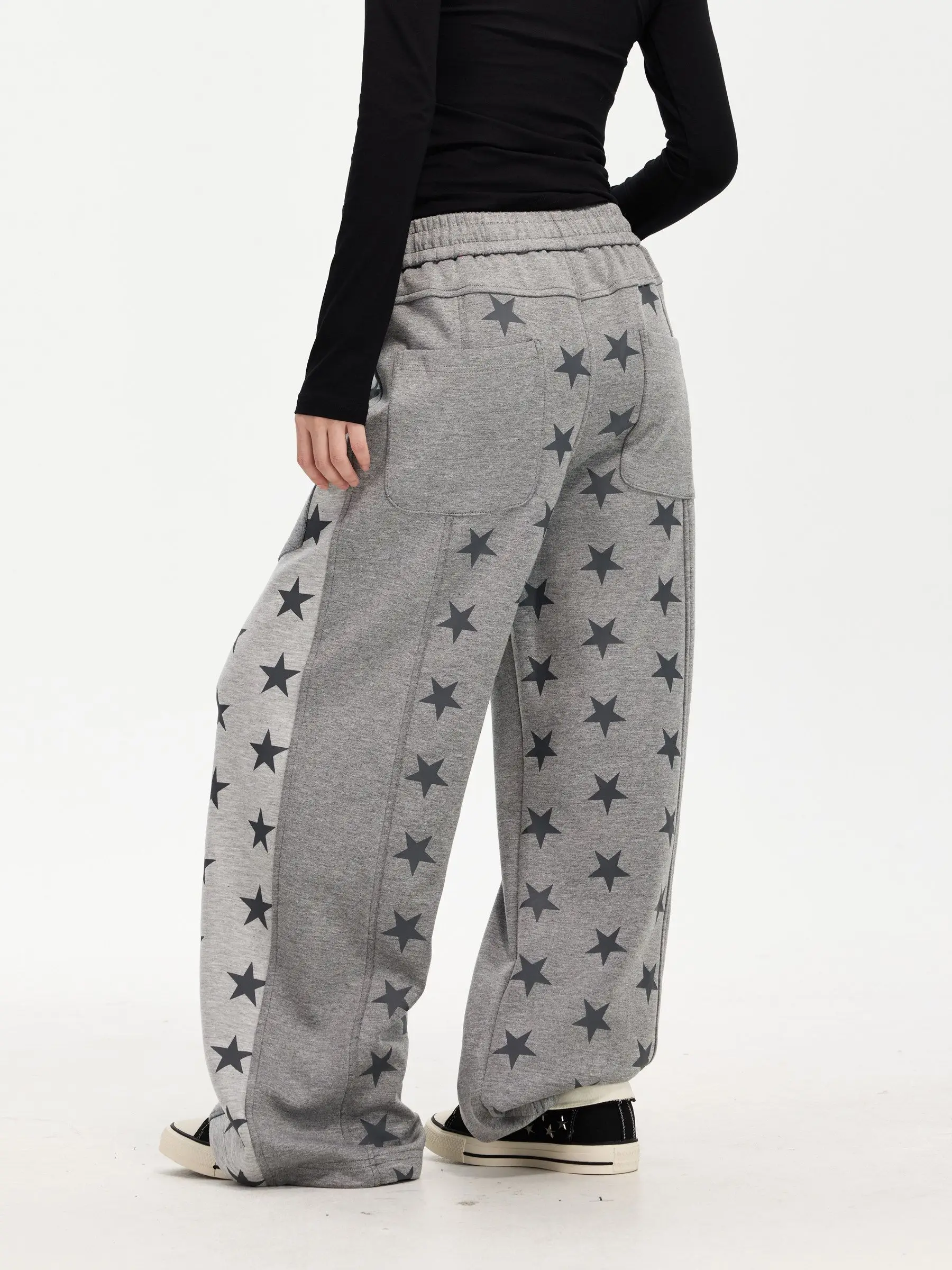 Men's Star Print Color Blocking Splicing Pants Wide Legs Sweatpants Boys Casual Bottom Male High Waist Unisex Retro Trousers