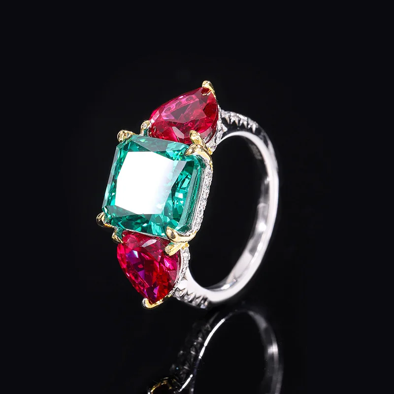 Jewelry S925 Silver High Carbon Diamond Color Matching Square 10*10 Closed Mouth 5 Karat Ring Heart-Shaped 8*8