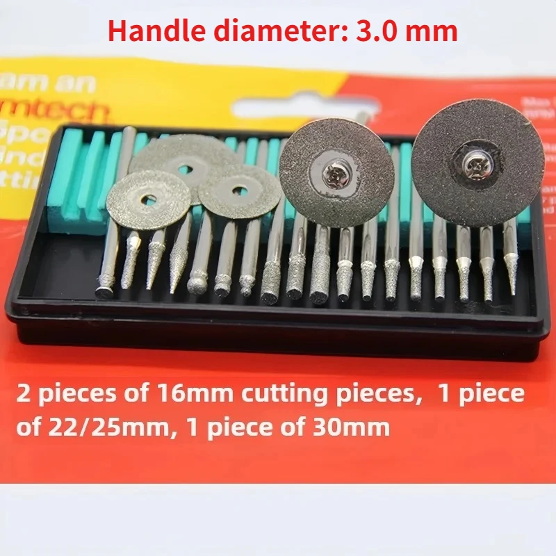 20/25/30Pcs Diamond Burr Bits, 2.35/3.0mm Shank Carving Drilling Grinding Tools for Jade Jewelry Engraving Polishing