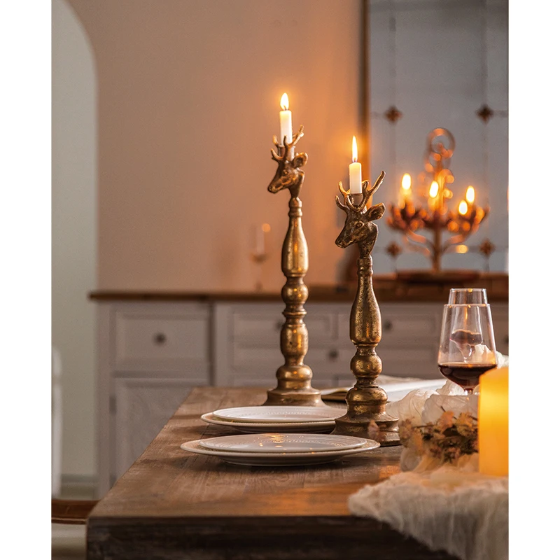

Подсвечник винтажный декоративный в форме головы оленя, металлический золотой роскошный подсвечник для домашнего декора