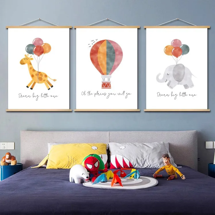 

Nordic simple creative cartoon elephant rainbow balloon decoration children's room canvas painting