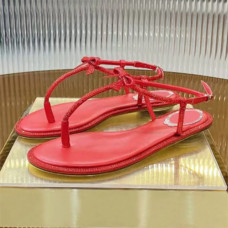 

Classic Flip Flops Sandals Woman Rhinestone Butterfly-knot Ankle Strap Flat Shoes Women Narrow Strap Modern Sandalias Women